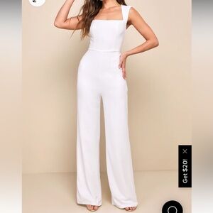 Lulus Enticing Endeavors white jumpsuit